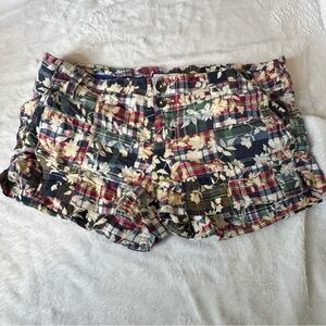 American Eagle Womens Micro Mini Shorts Sz 4 Floral Plaid Shorts Y2K Preppy 90s